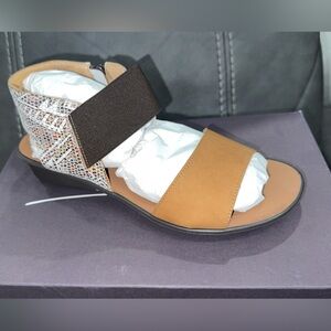 Sesto Meucci Leather Color Block Sandals Eirlys Camel Size 6.5 AUTHENTIC NEW
